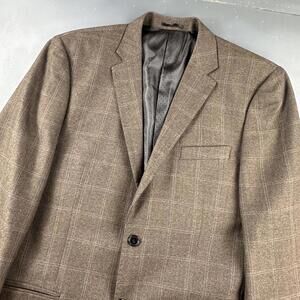 Mantoni Sportcoat 44L Olive Green Hickory Striped Checkered Super 140's Wool
